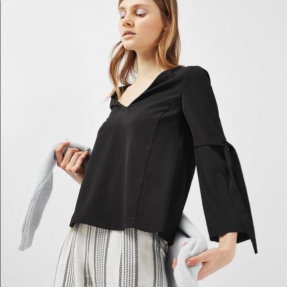 Topshop Tops - TOPSHOP | Edie bell-sleeve crepe top